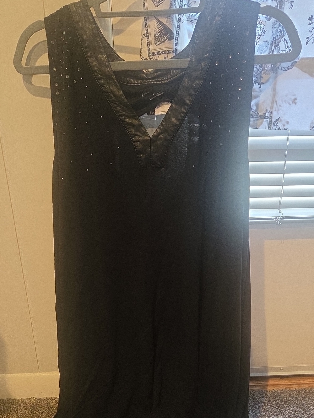 Black V-Neck Sleeveless Tank Top with Stud Detail